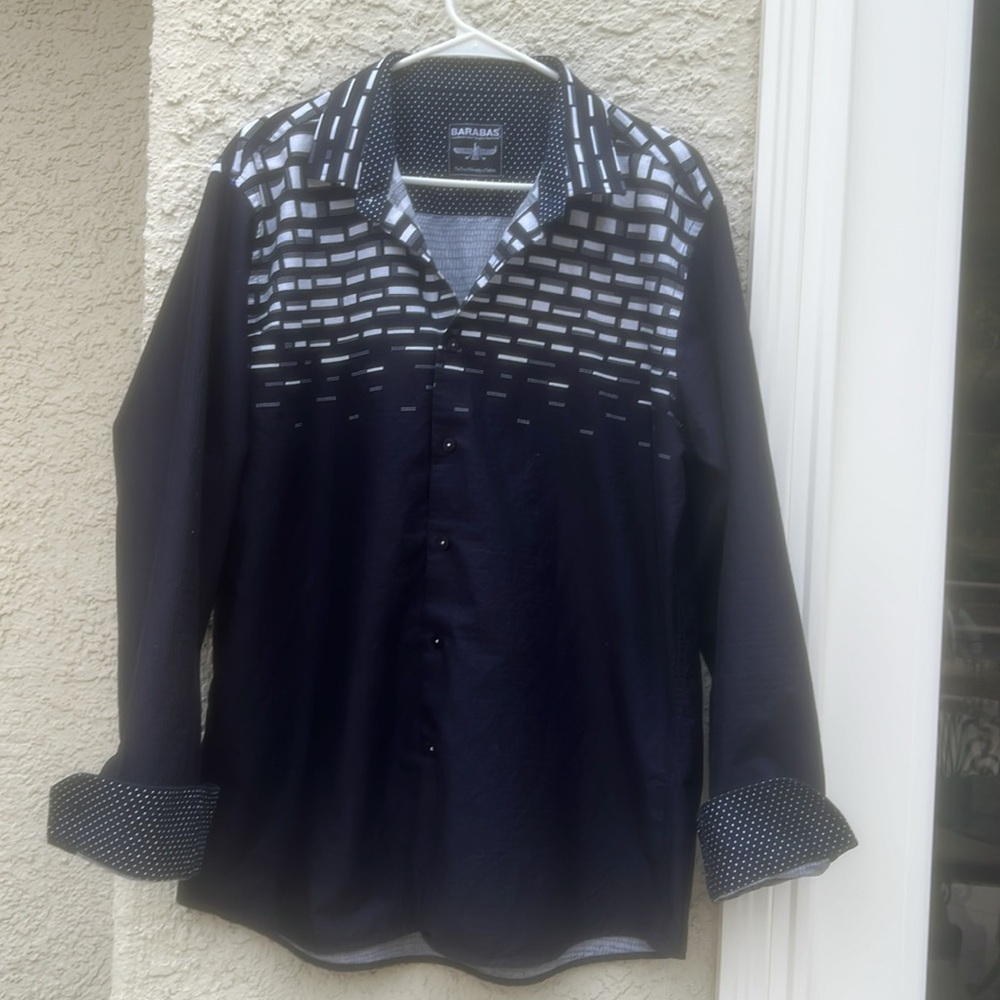 Barabas Men's Blue w White Checker Design Long Sleeve Button Down Shirt Size XXL